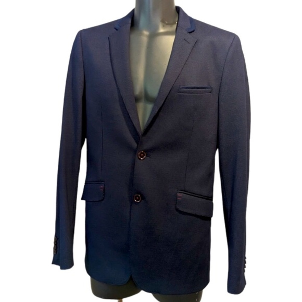 Au Noir Navy Blue Micro Grid Blazer size 42 L Men's
